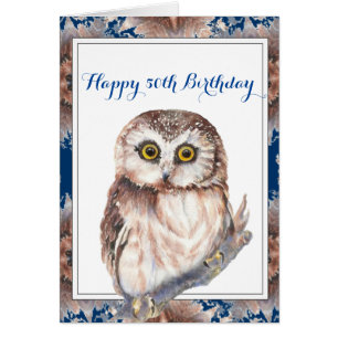 Happy Birthday 50th Fun Little Owl Bird