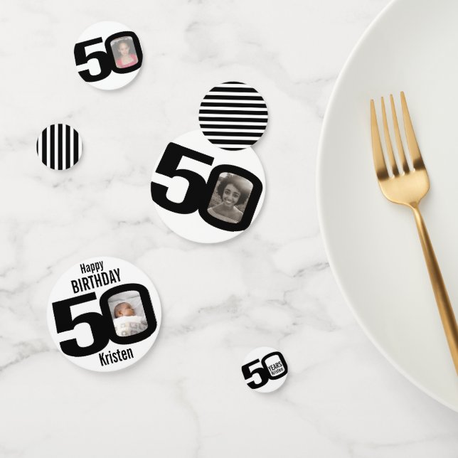 Happy birthday 50th name and photo paper confetti (Group)