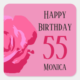 Happy Birthday 55 "Name" Pink Rose Square Sticker