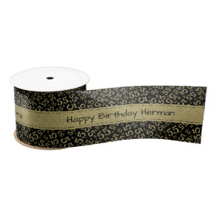 Happy Birthday 55 Number Pattern Black/Gold Satin Ribbon