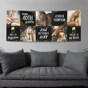 Happy Birthday 5 Photo Black Gold Banner