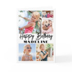 Happy Birthday 5 Photo Collage Elegant Minimalist