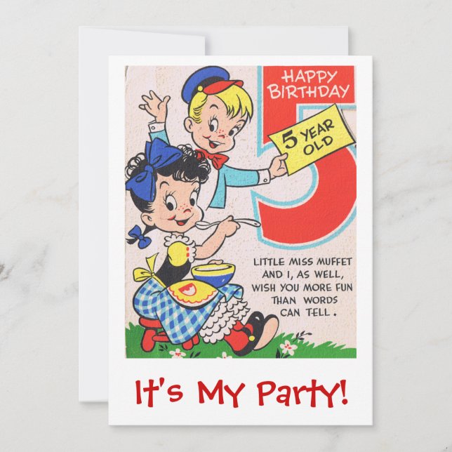 Happy Birthday 5 Year Old Inite Invitation (Front)