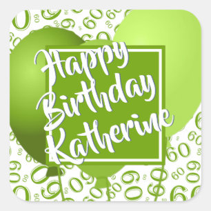Happy Birthday - 60 Green/White Number Pattern Square Sticker