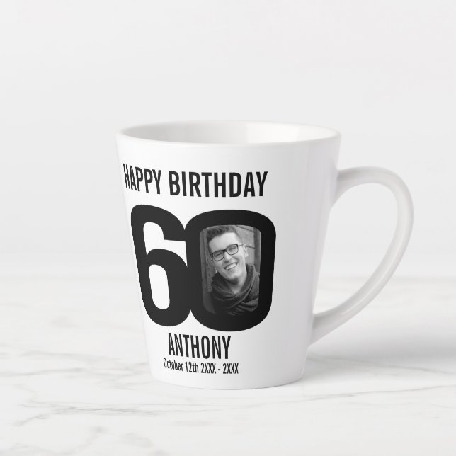 Happy birthday 60 name and two photos in year latte mug (Right)
