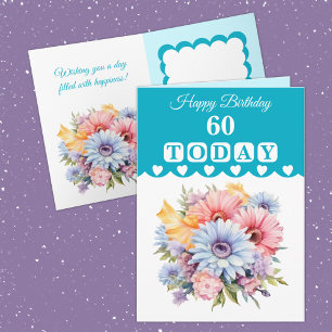 Happy Birthday 60 today flowers turquoise Card
