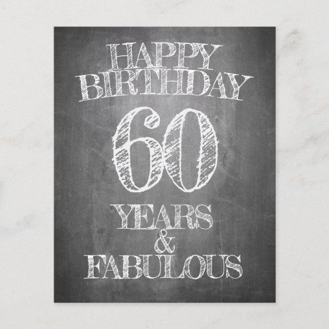 Happy Birthday - 60 Years & Fabulous in chalkboar (Front)