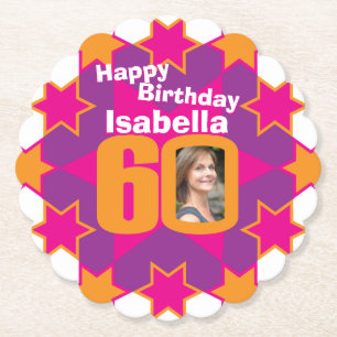 Happy birthday 60th name and photo paper coasters