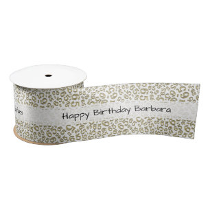 Happy Birthday 65 Number Pattern Gold/White Satin Ribbon
