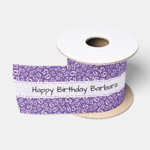 Happy Birthday 65 Number Pattern Purple/White Satin Ribbon