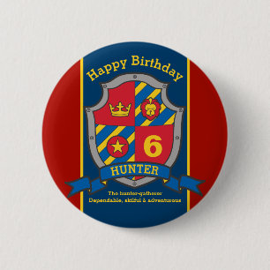 Happy Birthday 6th red blue knights shield age pin