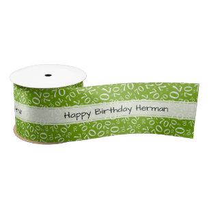 Happy Birthday 70 Number Pattern Green/White Satin Ribbon