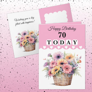 Happy Birthday 70 today flowers pink Card