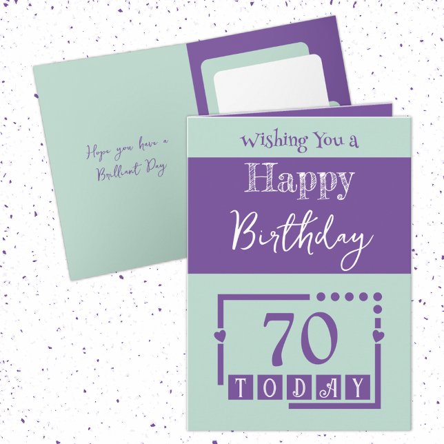 Happy birthday 70 today green purple card (Creator Uploaded)