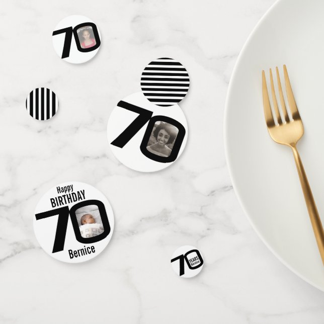 Happy birthday 70th name and photo paper confetti (Group)