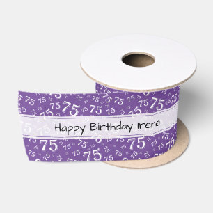 Happy Birthday 75 Number Pattern Purple/White Satin Ribbon