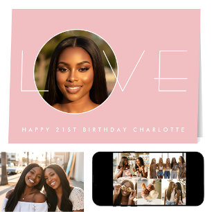 Happy Birthday 7 Photo Love Elegant Blush Pink Card