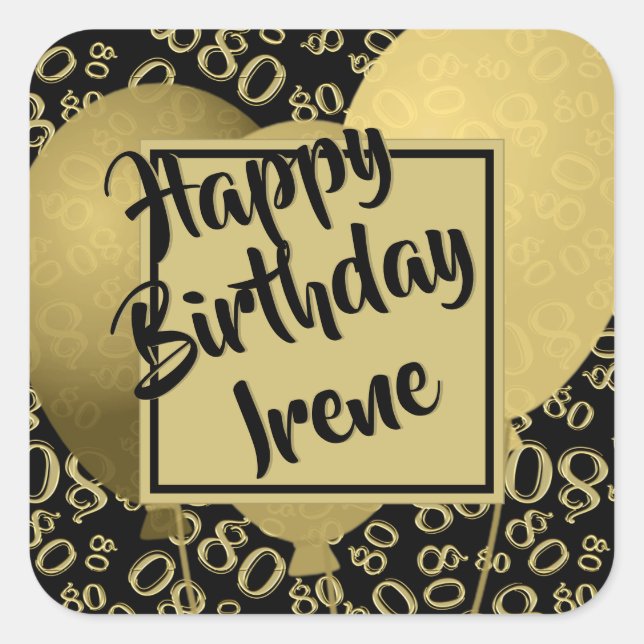 Happy Birthday - 80 Gold/Black Number Pattern Square Sticker (Front)