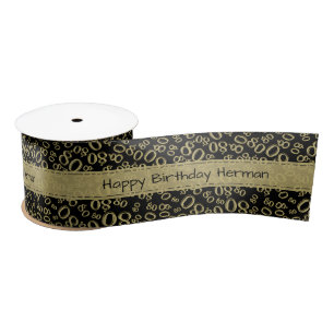 Happy Birthday 80 Number Pattern Black/Gold Satin Ribbon