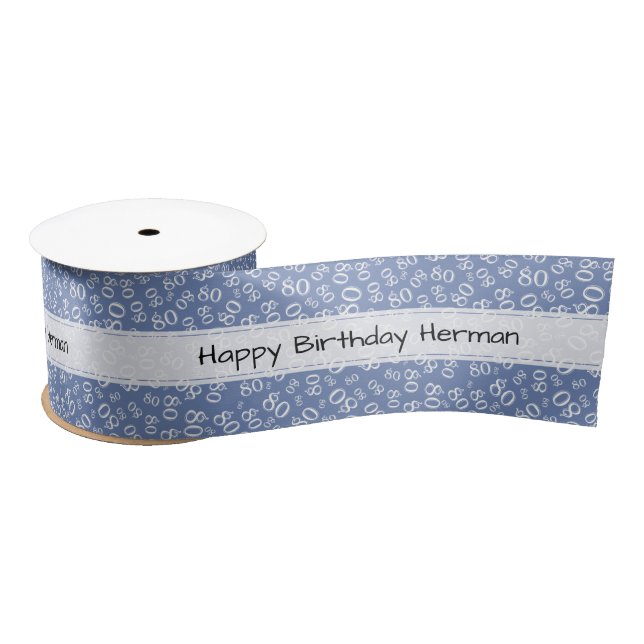 "Happy Birthday" 80 Number Pattern Blue and White Satin Ribbon (Spool)