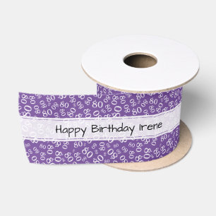 Happy Birthday 80 Number Pattern Purple/White Satin Ribbon
