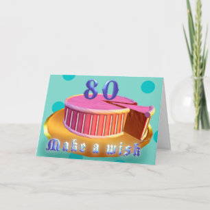 Happy Birthday 80 Pink Cake stripes Birthday Card