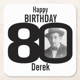 Happy birthday 80th name and photo paper coasters