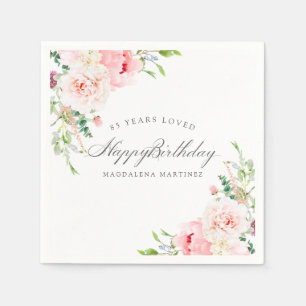 Happy Birthday 85th Pink Floral Custom Cocktail Napkin