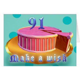 Happy Birthday 91 Pink Cake stripes Birthday Card