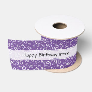 Happy Birthday 95 Number Pattern Purple/White Satin Ribbon