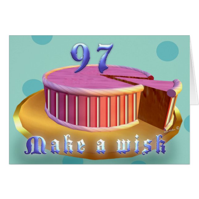 Happy Birthday 97 Pink Cake stripes Birthday Card (Front Horizontal)