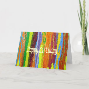 Happy Birthday Abstract Art rainbow stripes paint Card