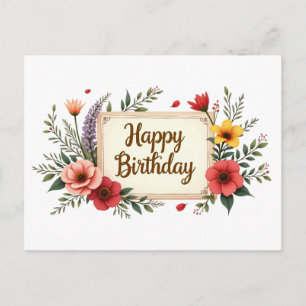 Happy Birthday Abstract Garden Flowers Postcard