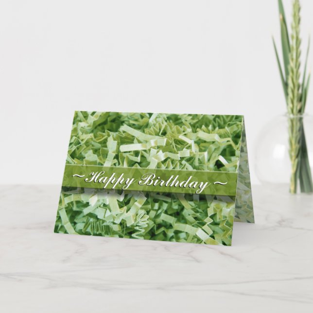 Happy Birthday Abstract Green Paper Shreds Photo Card (Front)