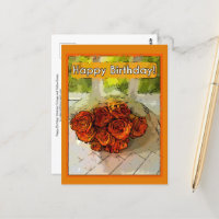 Happy Birthday! Abstract Orange and Yellow Roses