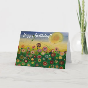 Happy Birthday Abstract poppy field Card