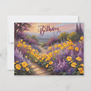 Happy Birthday Abstract Summer Flowers Postcard