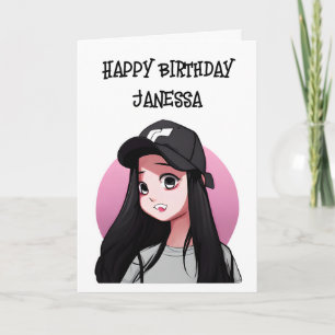 Happy Birthday (Add Name) Anime Girl Card