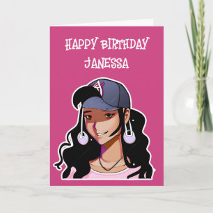Happy Birthday (Add Name) Anime Girl Card