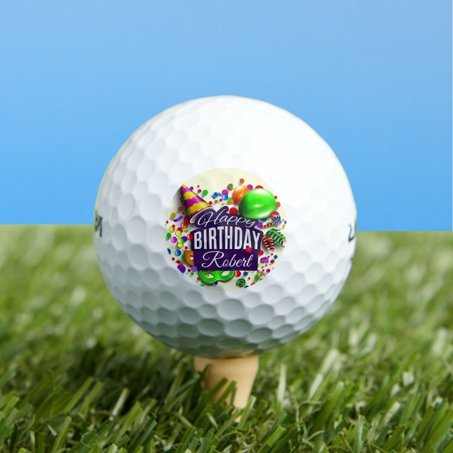Happy Birthday Add Name Gift 12 Golf Balls (Creator Uploaded)