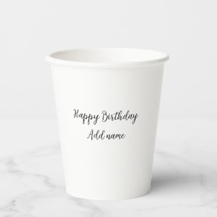 Happy birthday add name title simple minimal paper cups