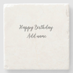 Happy birthday add name title simple minimal stone coaster