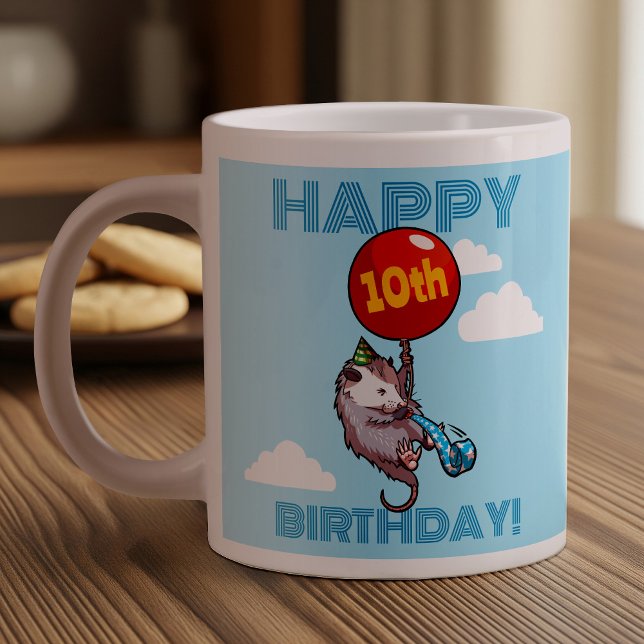 Happy Birthday! Add The Age Opossum & Red Balloon Large Coffee Mug (Creator Uploaded)