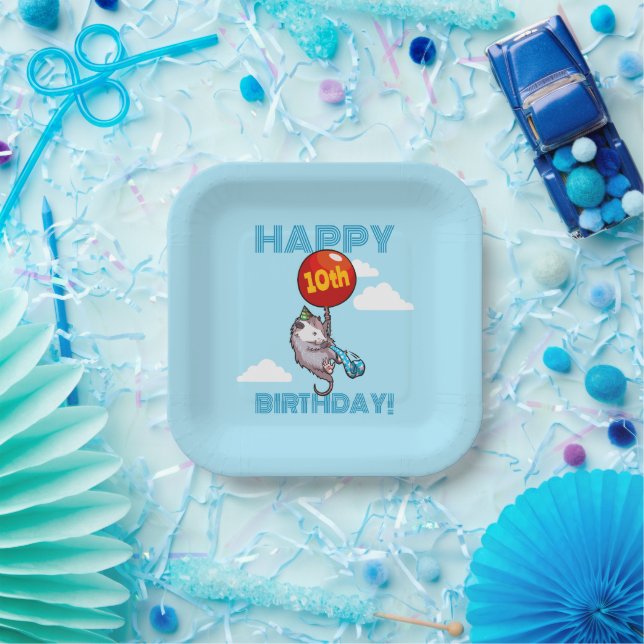 Happy Birthday! Add The Age Opossum & Red Balloon Paper Plate (Party)
