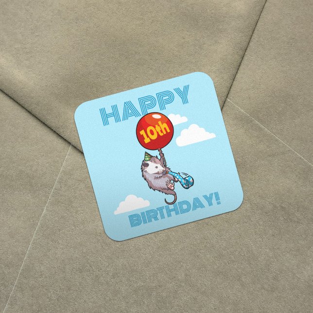 Happy Birthday! Add The Age Opossum & Red Balloon Square Sticker (Creator Uploaded)