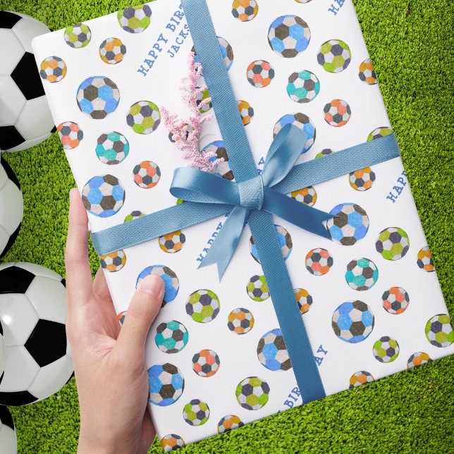 Happy Birthday Add Your Name Soccer Balls  Wrapping Paper (Creator Uploaded)