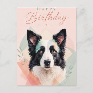 Happy Birthday Adorable Black White Dog Portrait Postcard