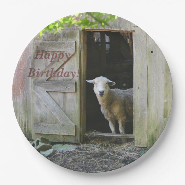 Happy Birthday Adorable Sheep Paper Plate (Front)