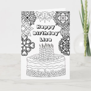 Happy Birthday Adult Colouring Card
