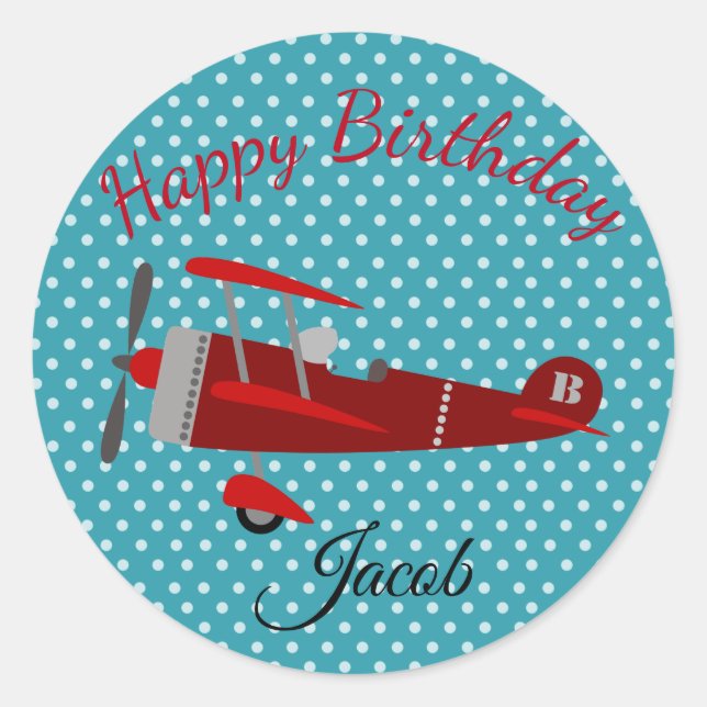 Happy Birthday Aeroplane Pilot Classic Round Sticker (Front)